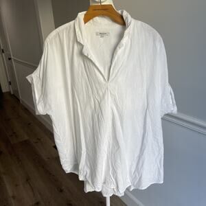 Madewell XL Linen Boxy Cap Sleeve Button Up Relaxed Fit Blouse White Beach Coast